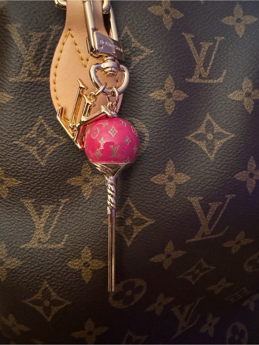 Louis Vuitton Pink Monogram Lollipop Key Charm with Gold Hardware